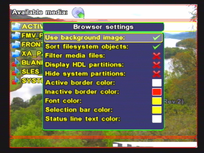 SMS browser settings menu screenshot